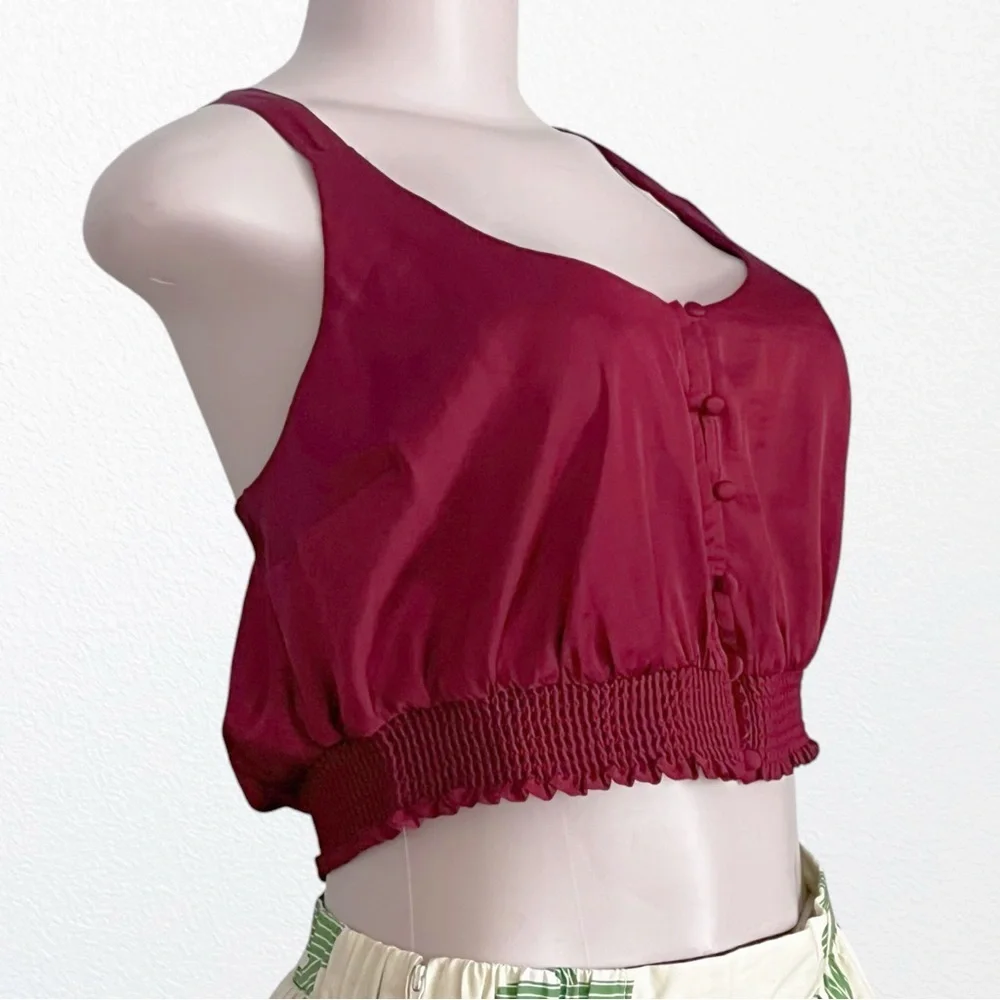 Free People Intimate You Honey Brami Satin Cami Top SZ S Pomegranate